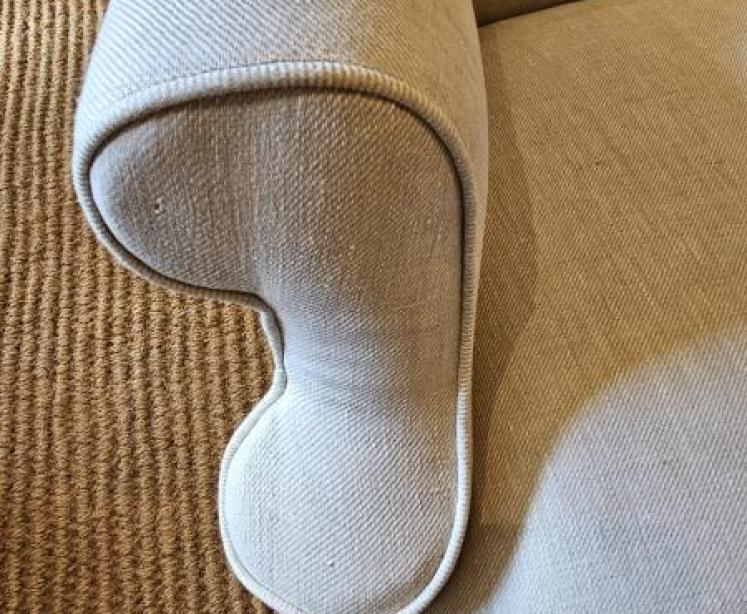 Pair of Victorian Linen Covered Wing Arm Chairs  - Image 5