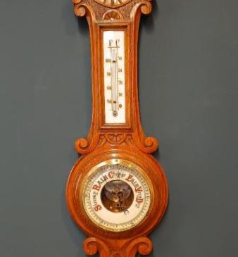 Victorian Golden Oak Banjo Barometer