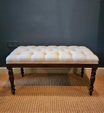 William IV Mahogany Linen Covered Stool