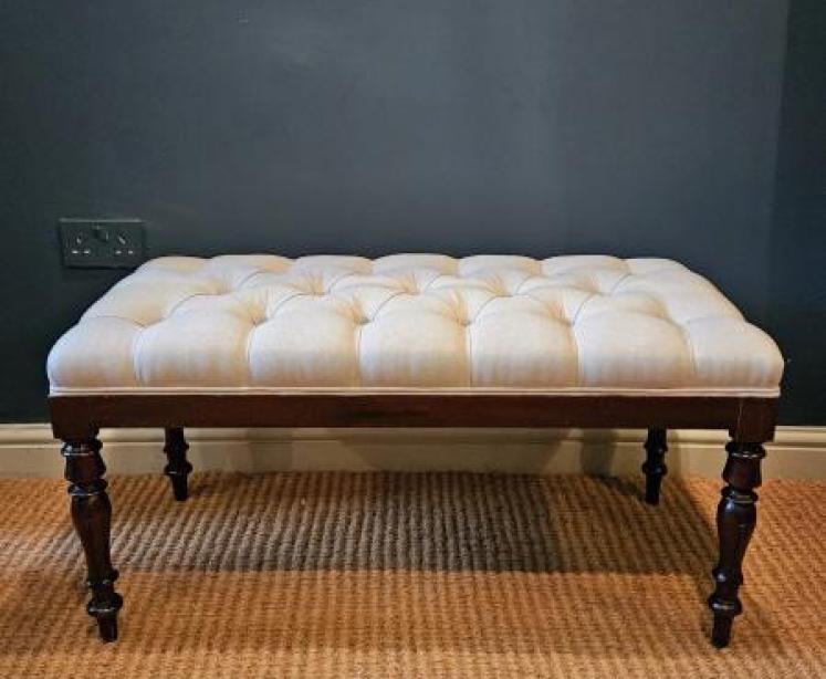 William IV Mahogany Linen Covered Stool - Image 1