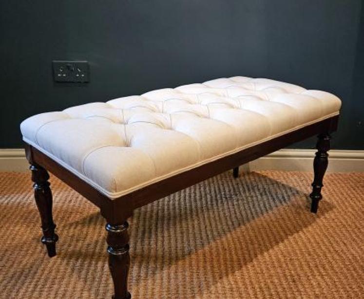 William IV Mahogany Linen Covered Stool - Image 5