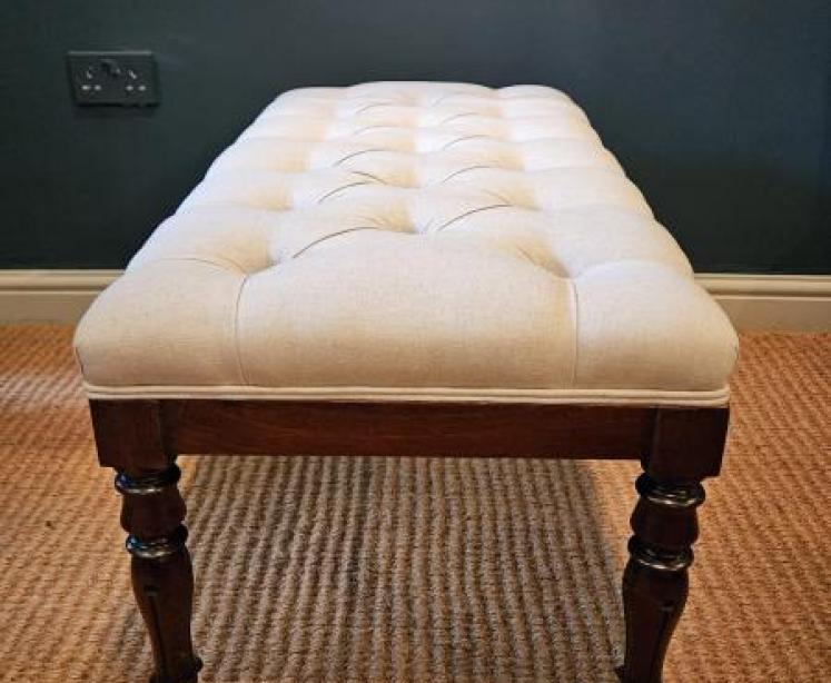 William IV Mahogany Linen Covered Stool - Image 6