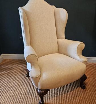 Victorian Linen Covered Wing Arm Chair