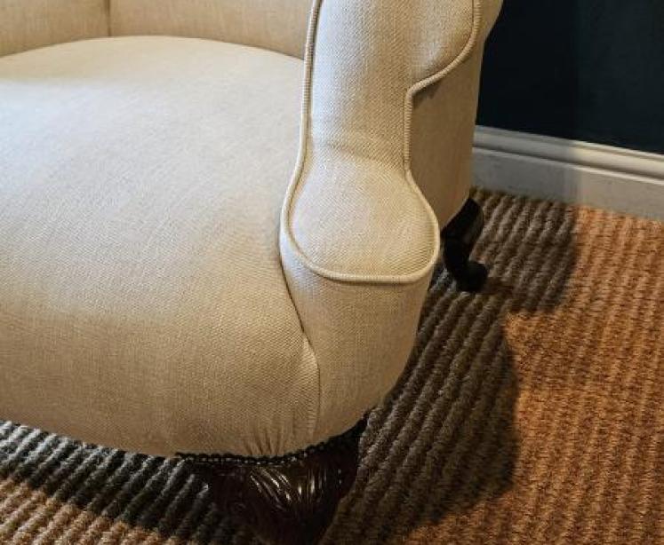 Victorian Linen Covered Wing Arm Chair - Image 3