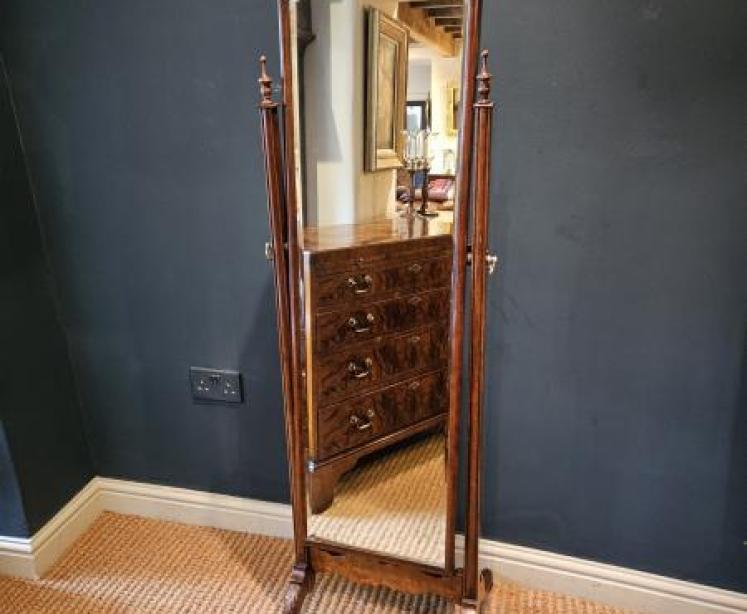 Edwardian Walnut Cheval Mirror - Image 1