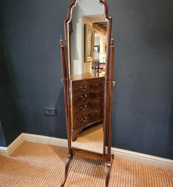Edwardian Walnut Cheval Mirror