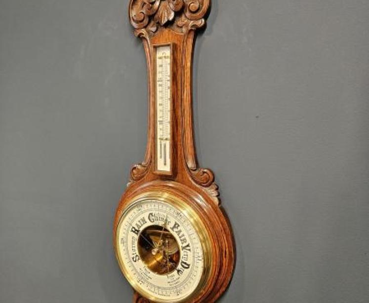 Victorian Carved Oak Banjo Barometer - Image 2