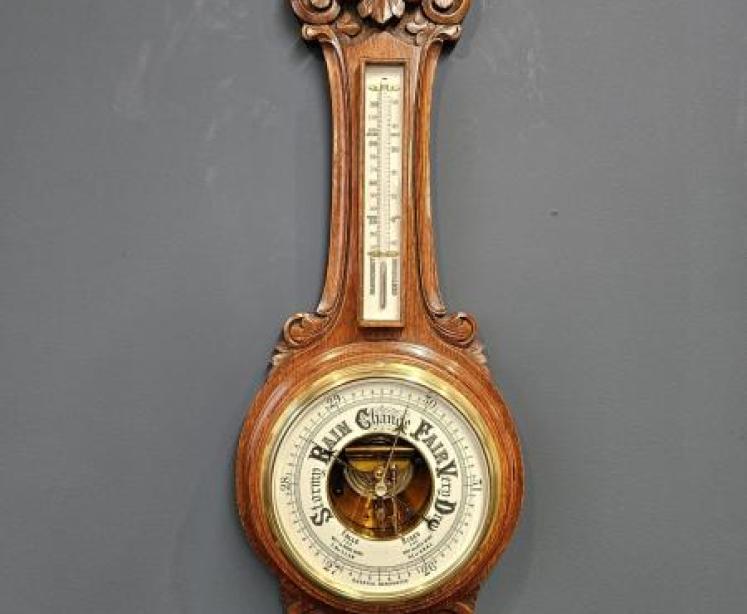 Victorian Carved Oak Banjo Barometer - Image 6