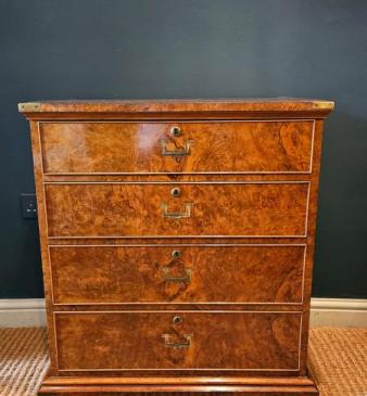 Victorian Edwards and Roberts Shallow Proportioned Burr Walnut Campaign Style Chest