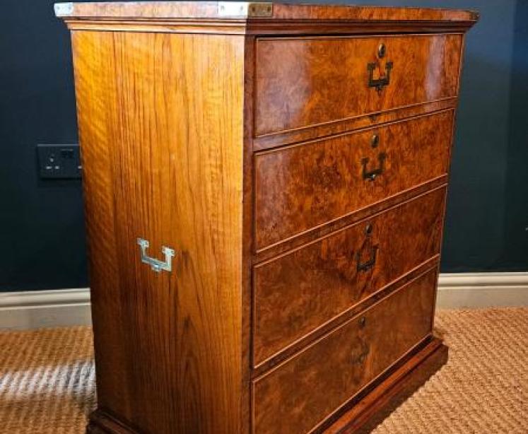 Victorian Edwards and Roberts Shallow Proportioned Burr Walnut Campaign Style Chest - Image 6