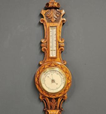 Victorian Oak Starburst Banjo Barometer