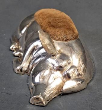 Rare Edwardian Silver Sleeping Pig Pin Cushion