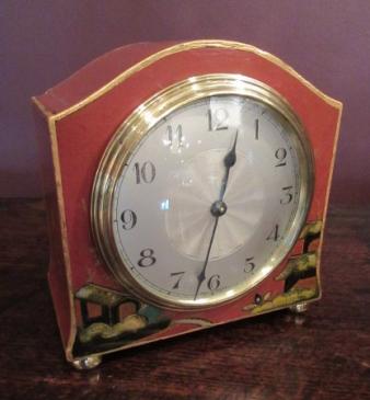 Small Edwardian Lacquered Chinoiserie Mantel Clock
