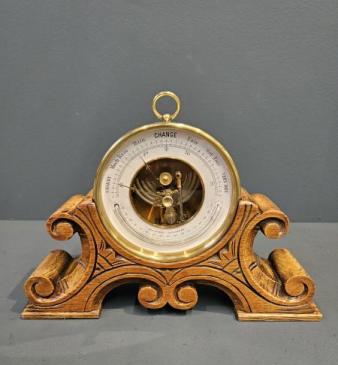 Victorian Marine Barometer and Oak Stand