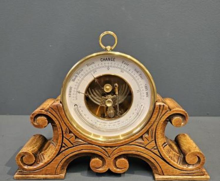 Victorian Marine Barometer and Oak Stand - Image 1