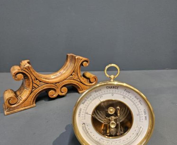 Victorian Marine Barometer and Oak Stand - Image 3