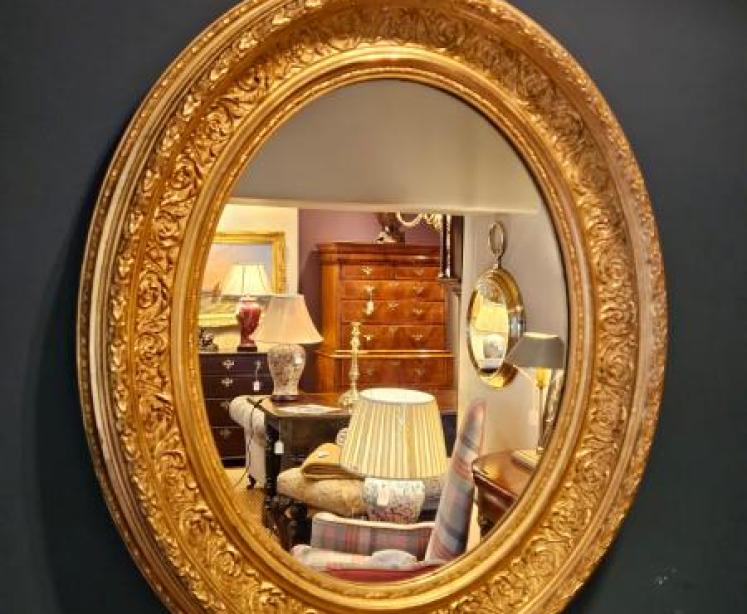 Victorian Timber Gilt Oval Mirror - Image 1
