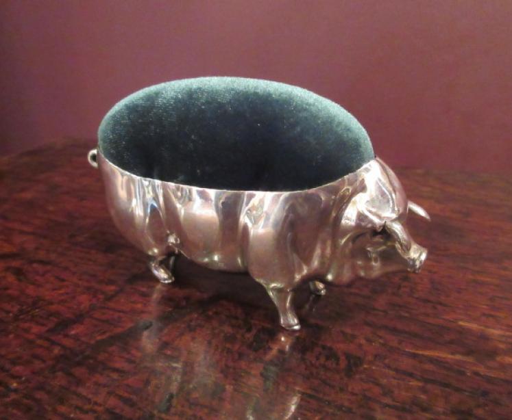 Large Edwardian Period Silver Novelty 'Pig' Pin Cushion - Image 1