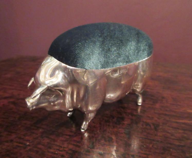 Large Edwardian Period Silver Novelty 'Pig' Pin Cushion - Image 5