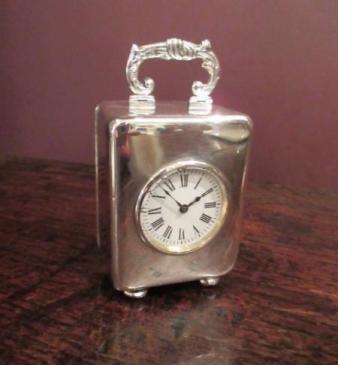 Miniature Edwardian Period Solid Silver Carriage Clock