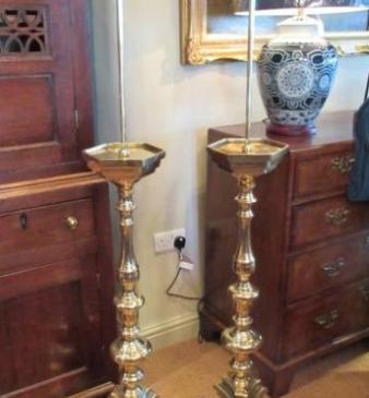 Top Quality Pair of Victorian Cast Brass Church Candlesticks