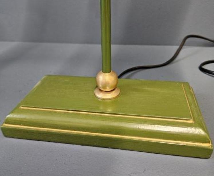 Green and Gilt Edged Wooden Base Table Lamp with Metal Shade.  - Image 3