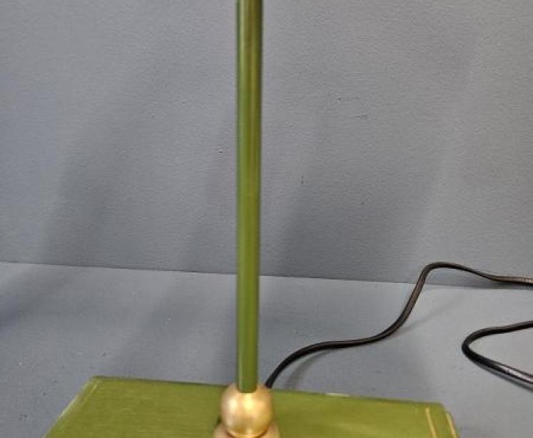 Green and Gilt Edged Wooden Base Table Lamp with Metal Shade.  - Image 4