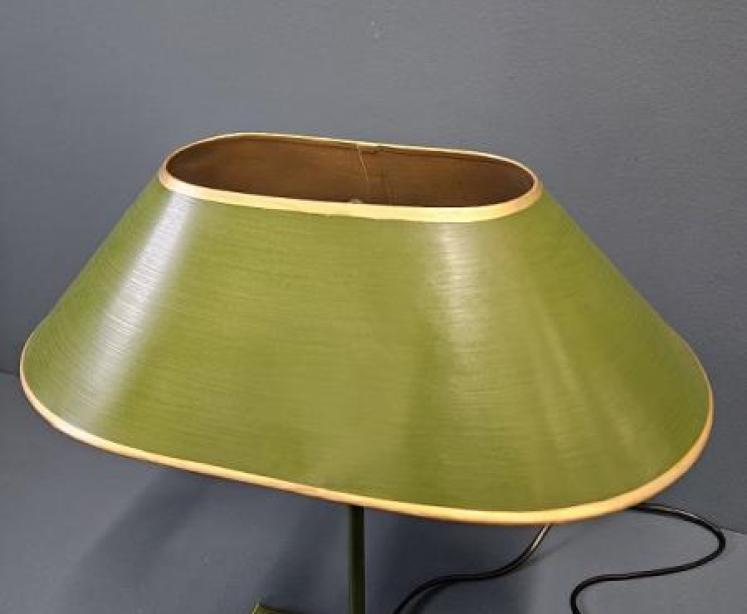 Green and Gilt Edged Wooden Base Table Lamp with Metal Shade.  - Image 5