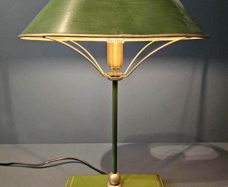 Green and Gilt Edged Wooden Base Table Lamp with Metal Shade.  - Image 6