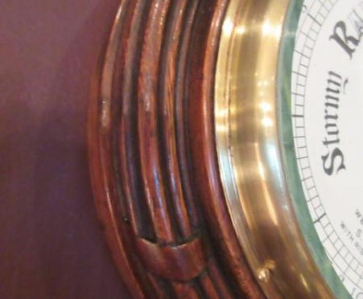 Mid Victorian Polished Oak Hull Ship's Barometer - Image 3