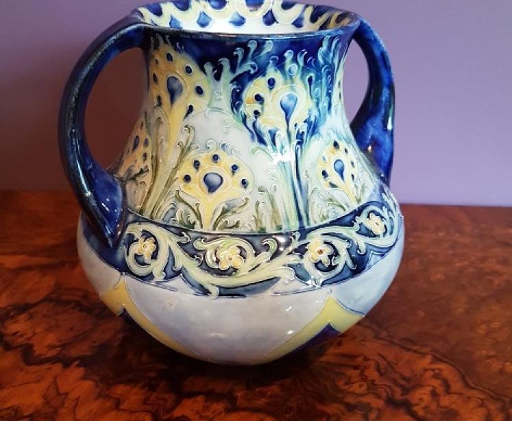 Art Nouveau McIntrye Blue & Yellow Twin Handled Vase - Image 2