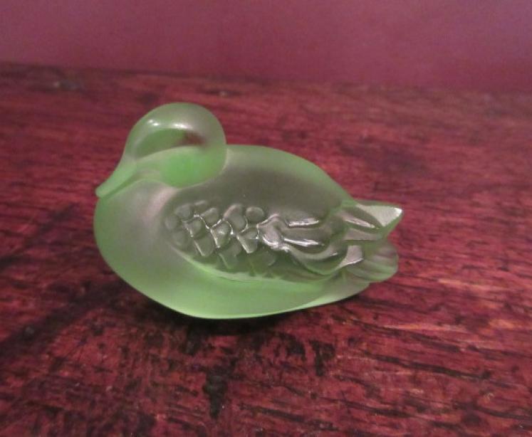 Lalique Green Opalescent Duck - Image 1