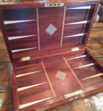 Early Victorian Flame Mahogany Backgammon Games Box