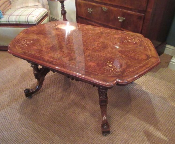 Superb Mid Victorian Burr Walnut Coffee Table - Image 1