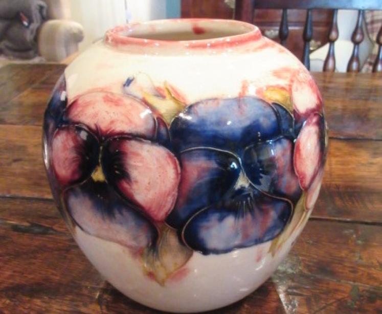 Moorcroft Pansy on Rare White Ground Vase - Image 1