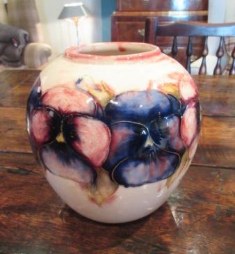 Moorcroft Pansy on Rare White Ground Vase