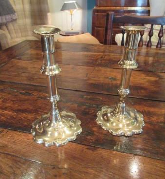 Pair of George III Period Brass Seamed Candlesticks