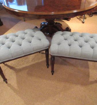 Pair of William IV Period Mahogany Buttoned Stools