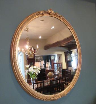 Large 19th Century Oval Plaster Gilt Wall Mirror