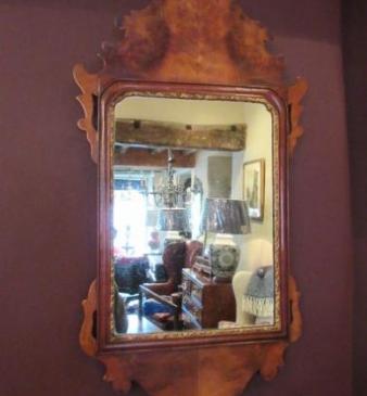 Small George III Period Figured Walnut Wall Mirror