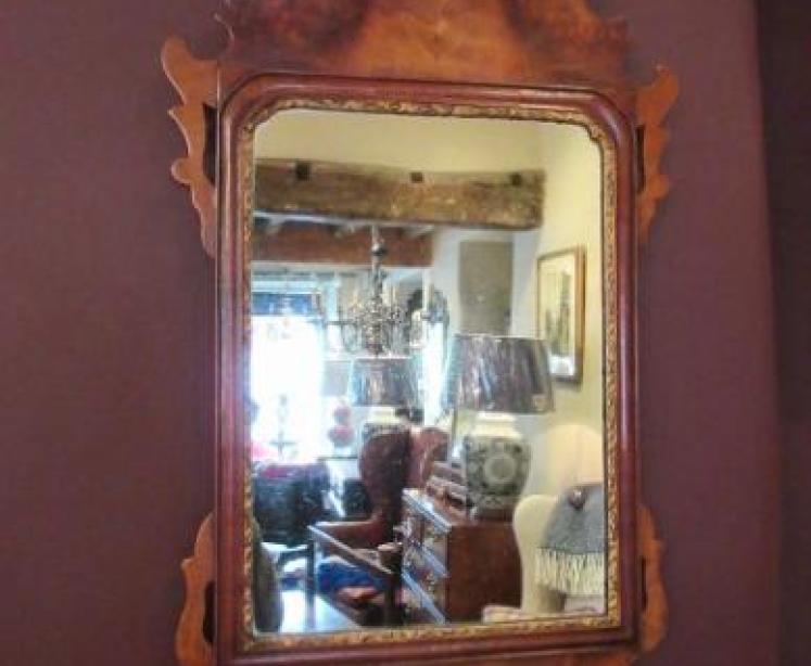 Small George III Period Figured Walnut Wall Mirror - Image 1