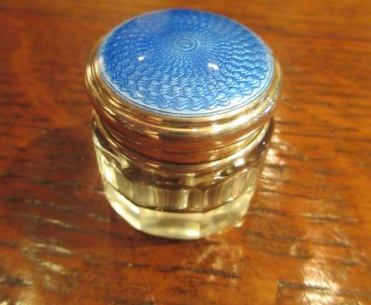 Pair of George V Period Silver & Blue Enamel Jars - Image 2