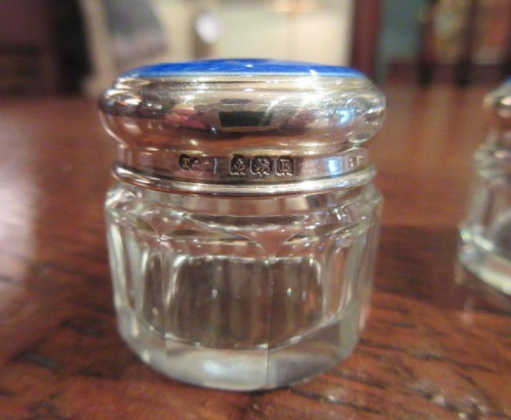 Pair of George V Period Silver & Blue Enamel Jars - Image 3