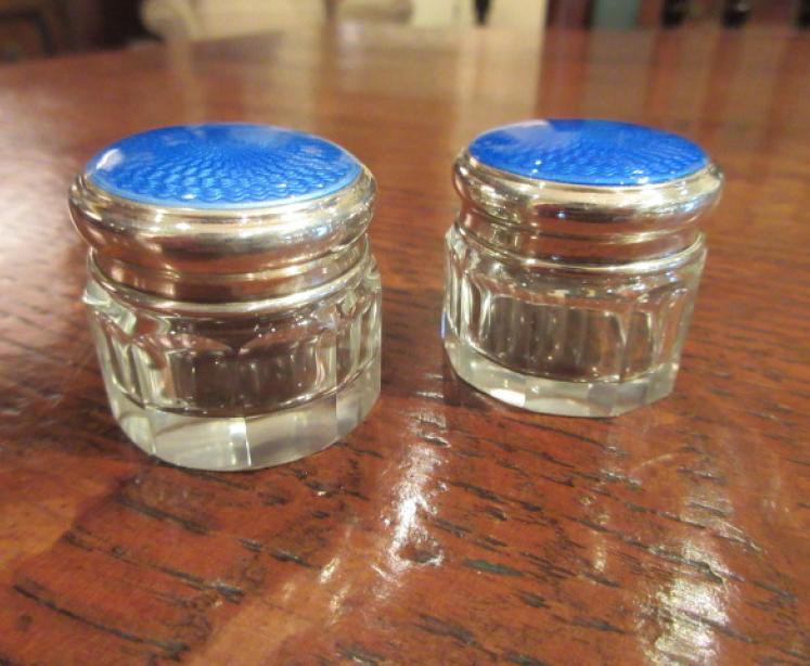 Pair of George V Period Silver & Blue Enamel Jars - Image 5