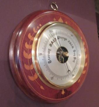 Arts & Crafts Period Fruitwood Inlaid Barometer