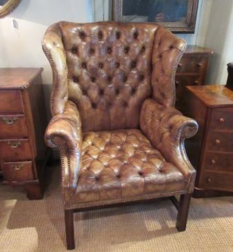 Victorian Leather Buttoned Wing Back Armchair