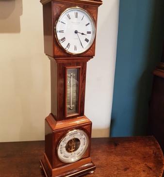 Superb Victorian Sheraton Inlaid Clock Barometer