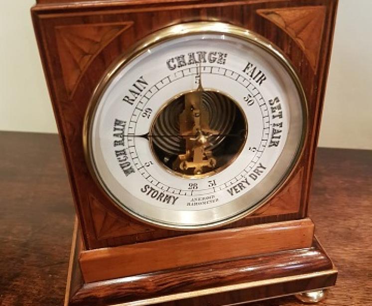 Superb Victorian Sheraton Inlaid Clock Barometer - Image 3