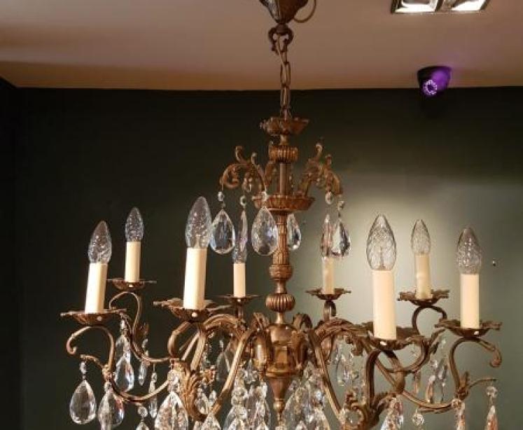 Edwardian Bronze and Crystal Chandelier - Image 1
