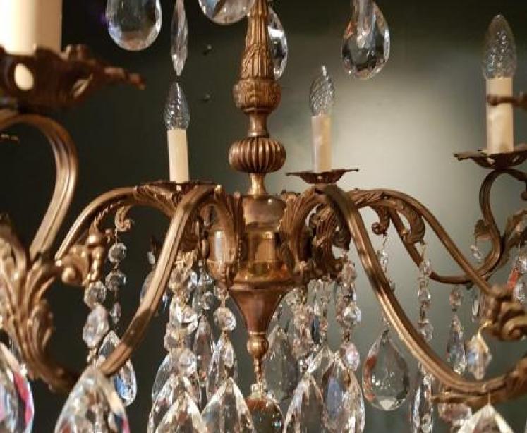 Edwardian Bronze and Crystal Chandelier - Image 5